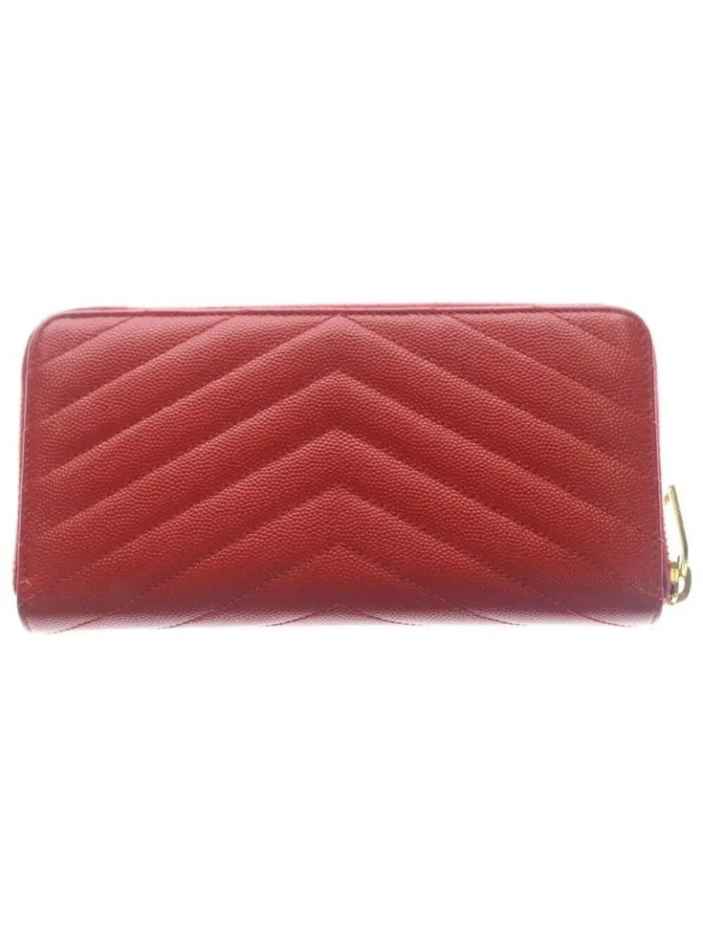 Saint Laurent Yves Cassandra Zip Around Wallet Card Case Red Leather Gold - Picture 2 of 6